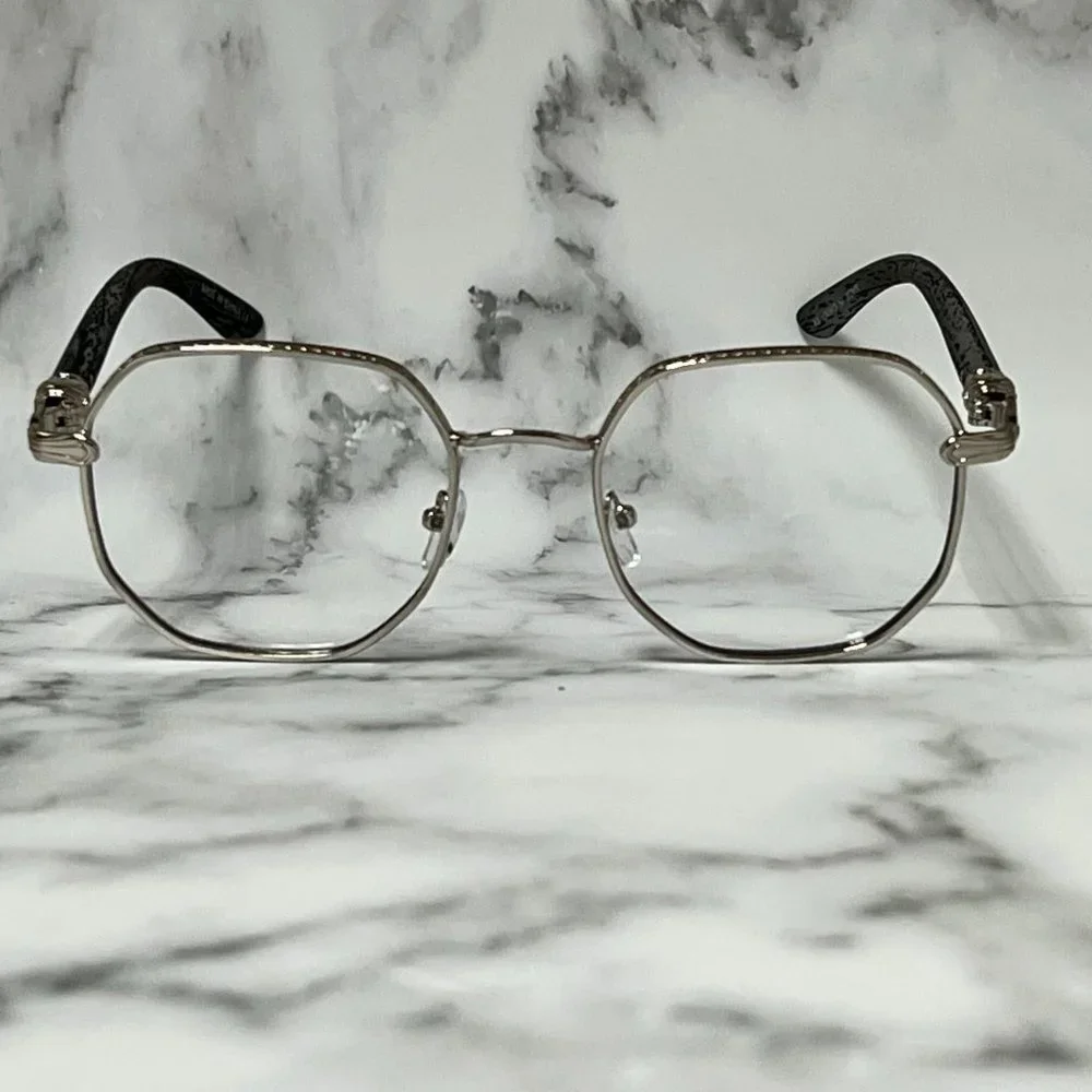Eye‎ Glasses Round Clear Lens Hip Hop Style Flat Lens Silver Metal Buff Retro